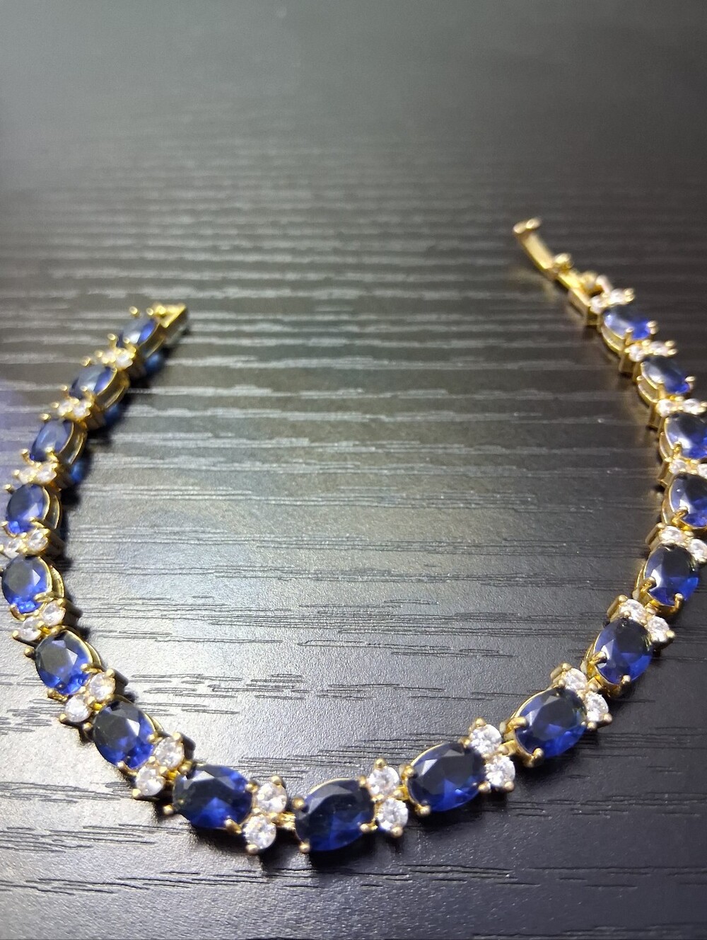 Elegant Blue & Gold Tennis Bracelet - Picture 4 of 4
